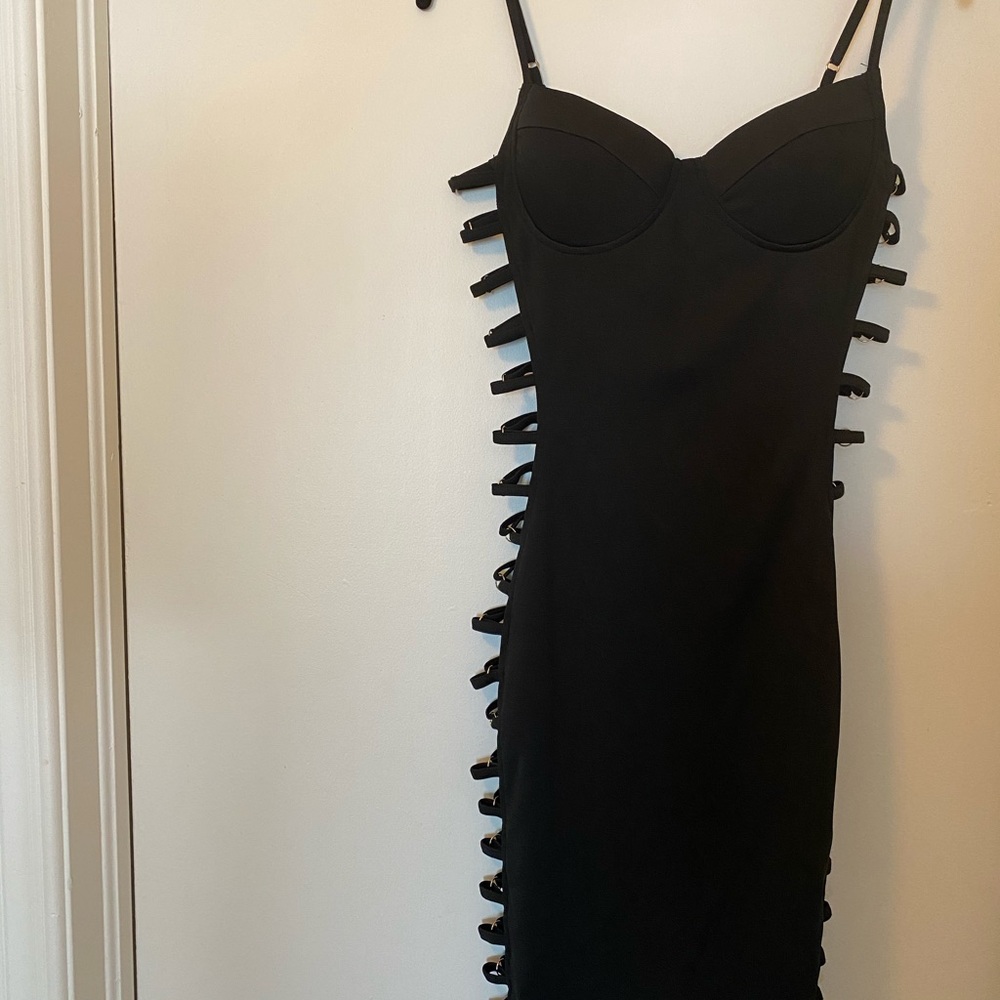 Black Midi Strappy Cutout Sides Dress